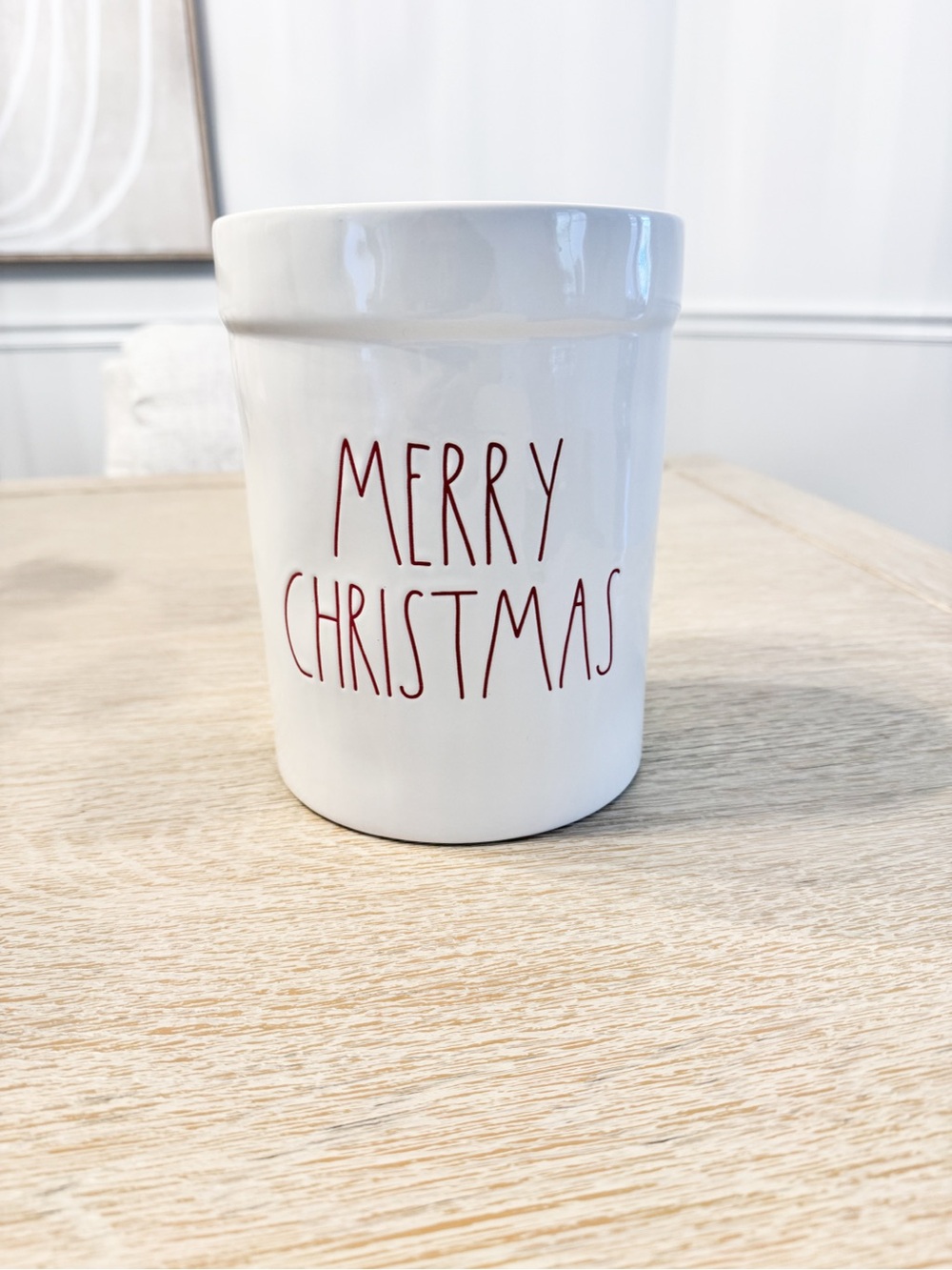Rae Dunn MERRY CHRISTMAS Utensil Holder Crock Red Letter Christmas 8”